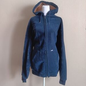 Vintage Carhartt Velvet Velour Hoodie Navy Blue Chore Barn Farm Sweatshirt 2XL